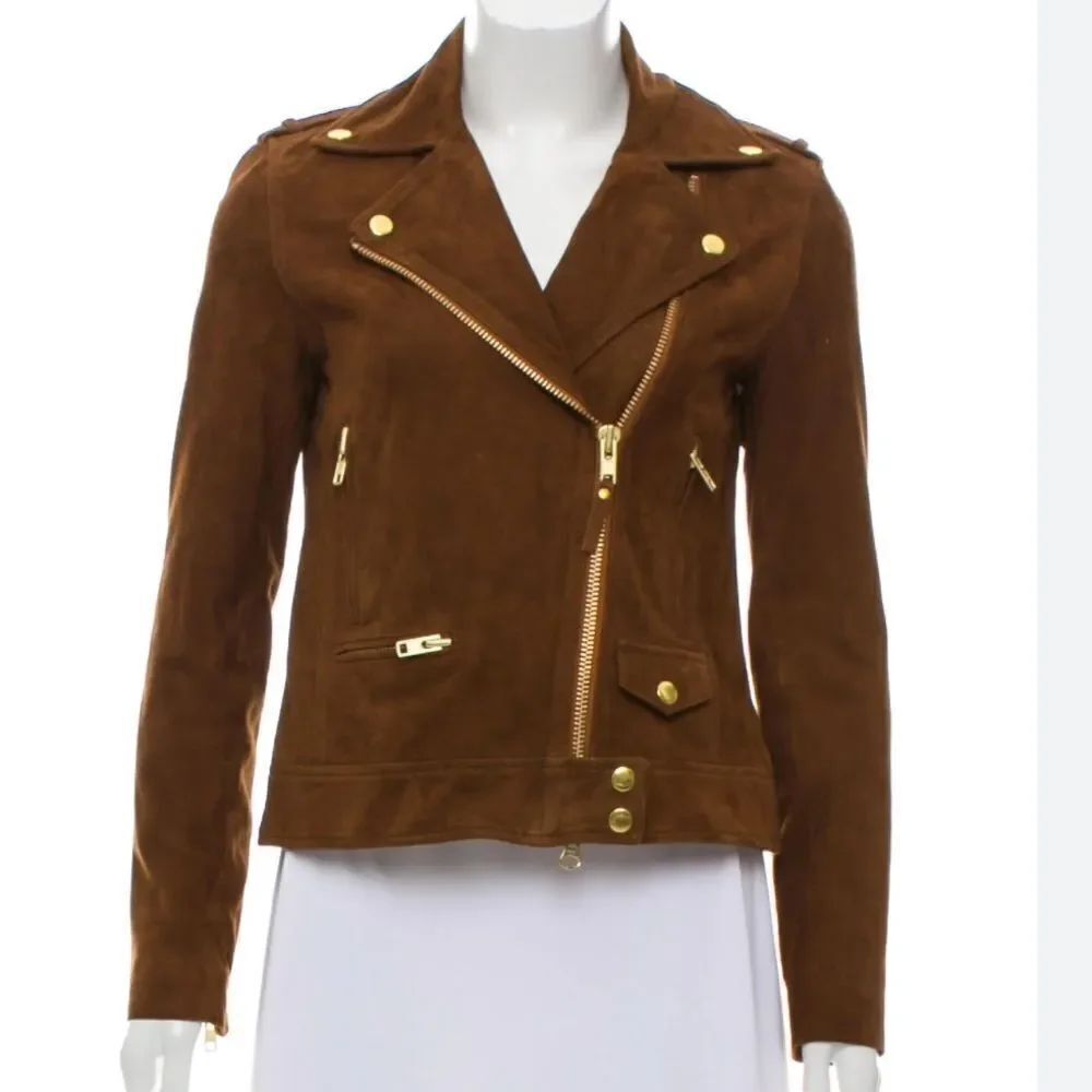 Pam & Gela Suede Chocolate Brown Lace-Up Moto Jacket